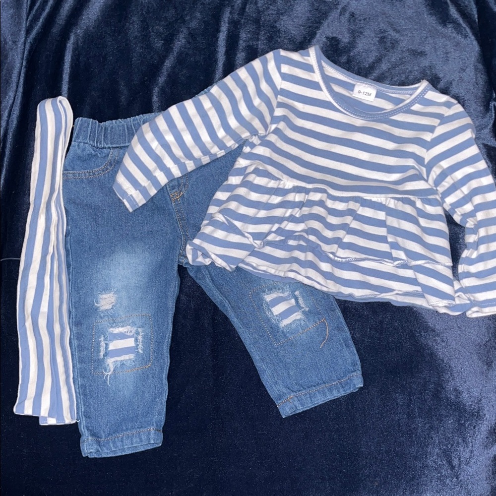 Striped Blue and White Baby Outfit with Jeans